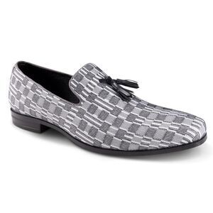 MEN'S MONTIQUE BLACK PRINTED ABSTRACT CHECKERED TASSEL LOAFER FASHION SHOE.S2357